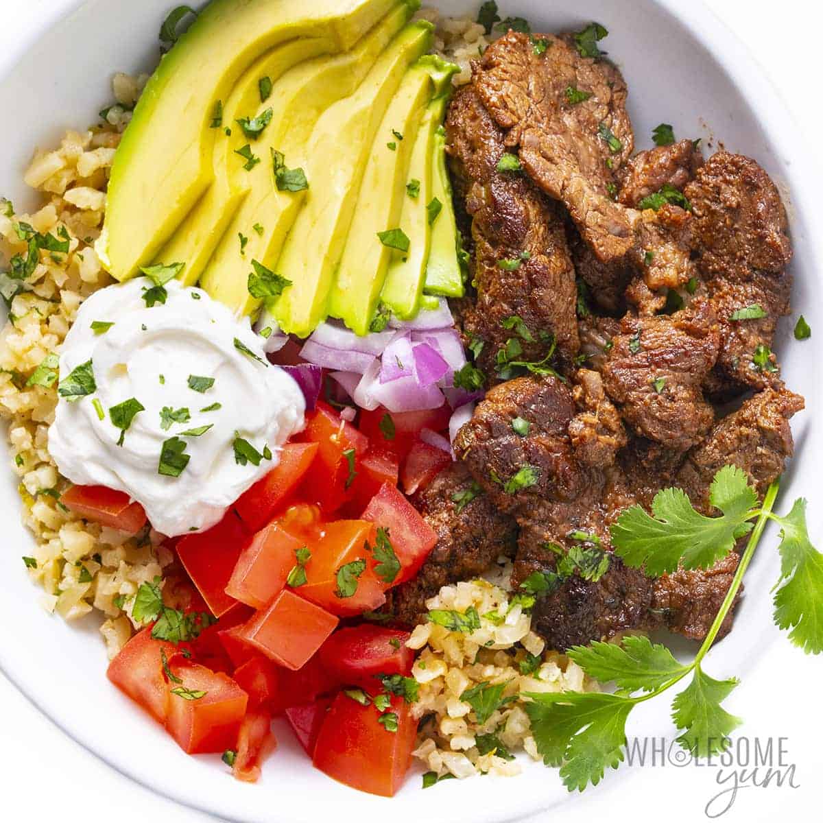 Chipotle keto bowl with fresh ingredients